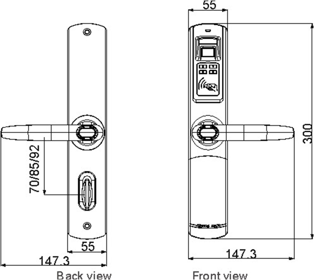 Khóa cửa vân tay ADEL 5500 bản vẽ 2